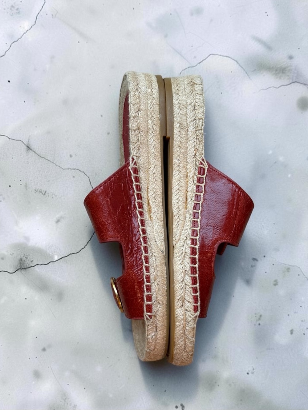 ✨ Tory Burch✨ Selby Two-Band Red Leather Espadrille Slide Sandals – Size 8M - Picture 9 of 12